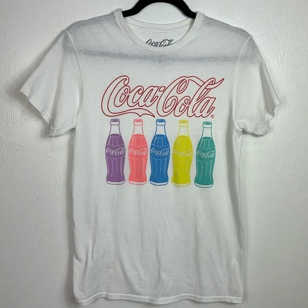 Coca-Cola Logo Women’s Cotton Rainbow Bottles Graphic T-Shirt Size S